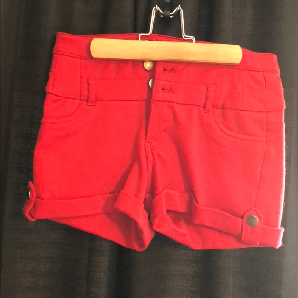 Red high-waisted shorts